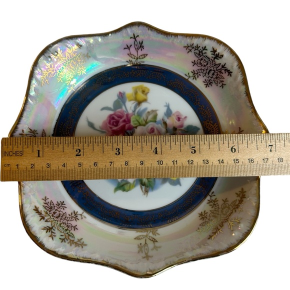 Vintage Lusterware Japan Candy Dish Roses Gold Trim 1950s Empress By Haruta - Picture 2 of 7